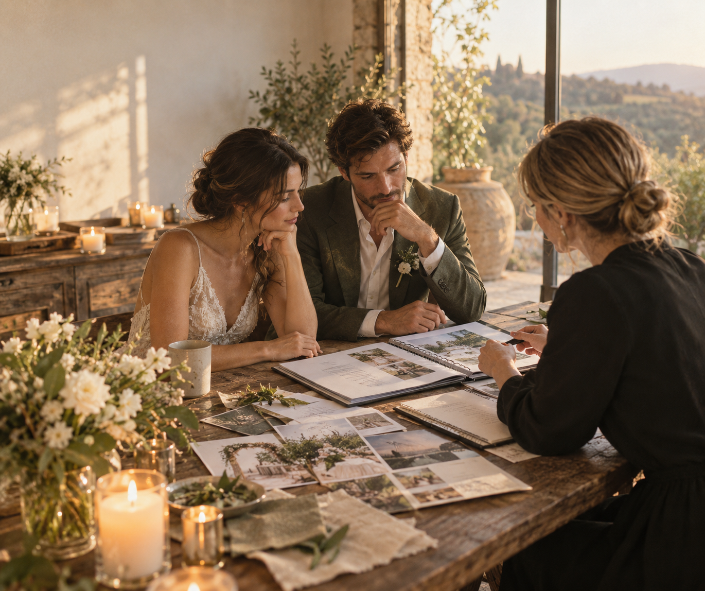 Cô dâu chú rể kiểm tra hợp đồng cùng The Pine Wedding Planner