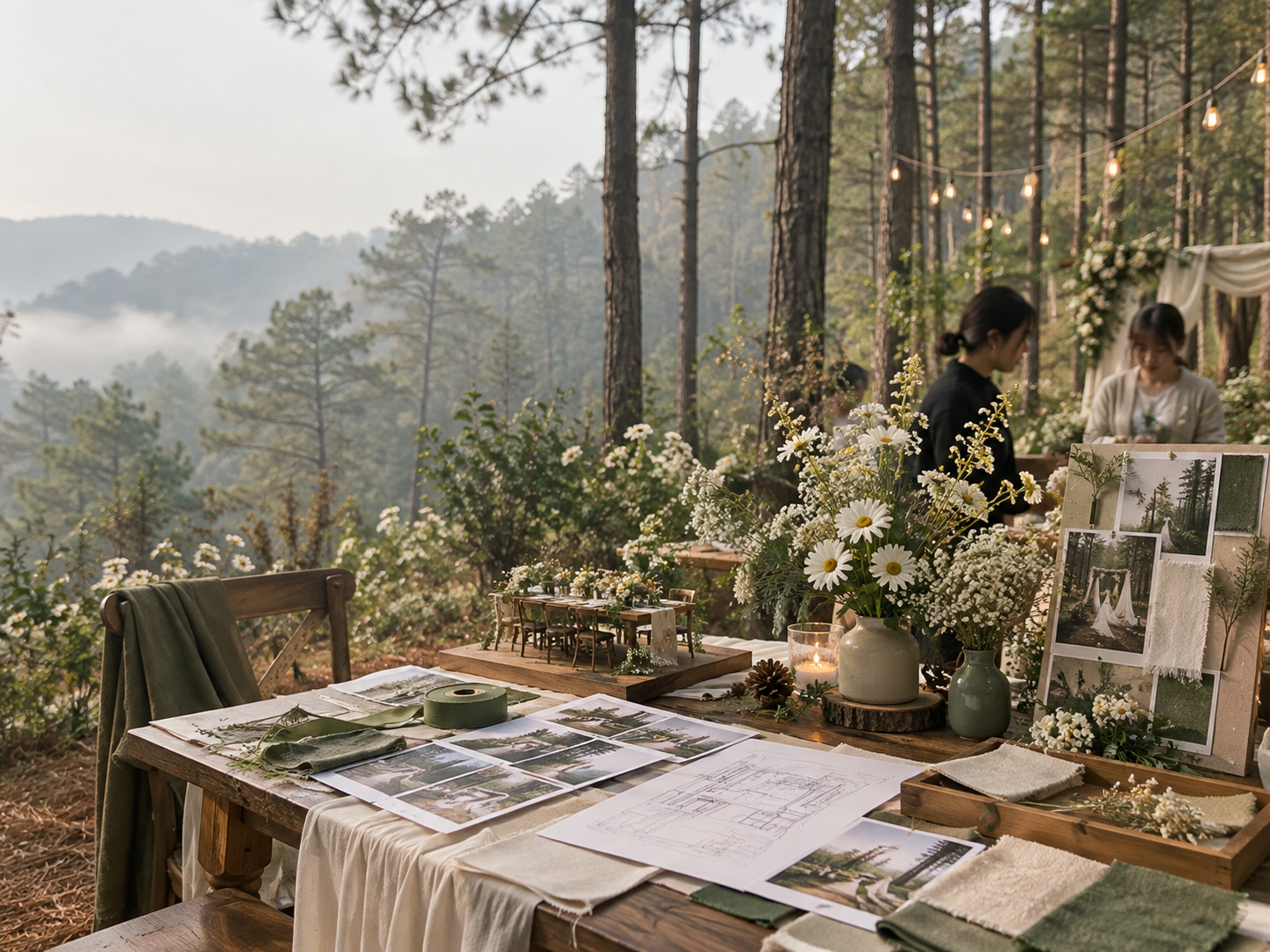 Bàn Gallery Tiệc Cưới Ngoài Trời - Quy Trình Thiết Kế Và Triển Khai Thực Tế - The Pine Wedding Planner